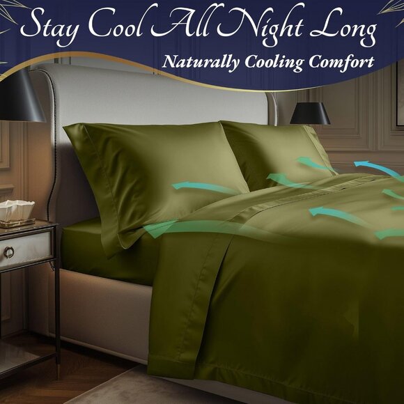 9- NIB Bamboo Sheets Queen Size 4pcs -Ultra Soft & Luxuriously Cooling, 17" Deep - Picture 4 of 8